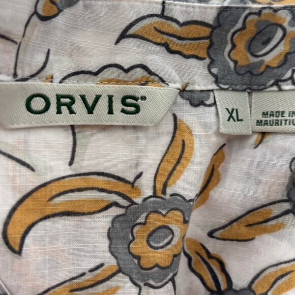 Orvis White Floral Cotton V Neck Button Down Top - Picture 7 of 10